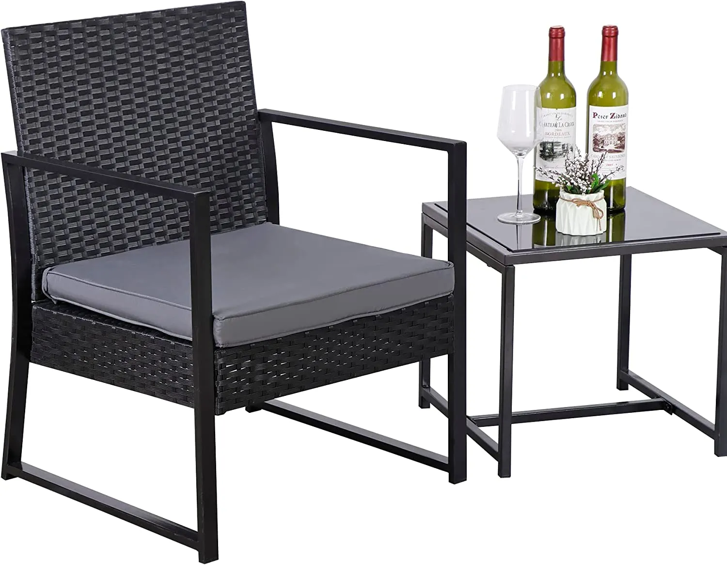 ZENY™ 3 Pieces Patio Furniture Set, Outdoor All Weather Wicker Conversation Set, Black