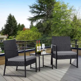 ZENY™ 3 Pieces Patio Furniture Set, Outdoor All Weather Wicker Conversation Set, Black